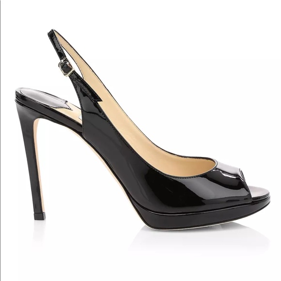 Jimmy Choo Peep-toe Patent Leather Slingback Platform Pumps - Picture 1 of 13